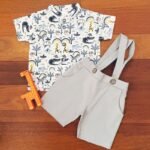 Printed Mandarin Shirt & Twill Suspender - Image 5