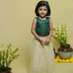 Back Tying Chanderi Top and Striped Kasavu Skirt