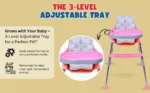 My Giraffe Coco Baby High Chair with Cushion Seat, 3-Level Adjustable Tray & Footrest | 2-Level Height Adjustment | Safety Belt & Removable Tray | Sturdy Dining Chair for Babies & Toddlers (6 Months - 3 Years, 20kg) - Image 5