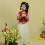 Back Tying Chanderi Top and Striped Kasavu Skirt - Image 3