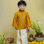 Dotted Slub Silk Kurta and Velcro Mundu