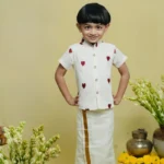 Khadi Hearts Embroidered Shirt and Velcro Mundu - Image 4