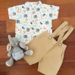 Printed Mandarin Shirt & Twill Suspender - Image 3