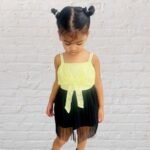 Lace Dress with Bow & Pleated Soft Net