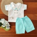 Pleated Buttoned Shirt with Linen Shorts - Image 3