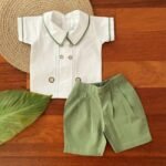 Pleated Buttoned Shirt with Linen Shorts - Image 6