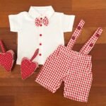Checkered Woven Suspender & Tee with Bow - Image 2