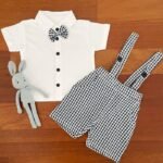 Checkered Woven Suspender & Tee with Bow - Image 6