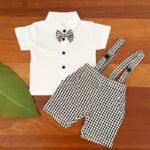 Checkered Woven Suspender & Tee with Bow - Image 4