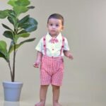Checkered Woven Suspender & Tee with Bow - Image 5