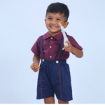 Collared Shirt and Suspender with Piping