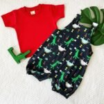 Dino Printed Romper and Tee - Image 3