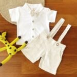 Dotted Suspender and Collared Tee with Bow - Image 2