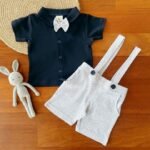 Dotted Suspender and Collared Tee with Bow - Image 3