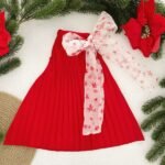 Pleated Dress with Star Print Organza Tie - Image 3