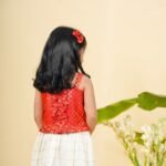 Brocade Bow Top and Checkered Kasavu Skirt - Image 3