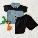 Colour Block Collared Shirt and Shorts - Image 4