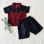 Colour Block Collared Shirt and Shorts - Image 2