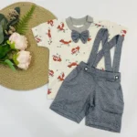 Jacquard Suspender with Printed Tee & Bow - Image 2