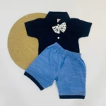 Collared Tee With Bow & Denim Shorts - Image 2