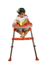 3 in 1 Spotty Baby Dining Chair with Footrest & extra tray, Red-Grey Combo - Image 2