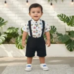 Printed Mandarin Shirt & Twill Suspender