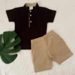 Waffle Mandarin Collared Tee & Twill Shorts - Image 2