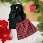 Bow Tying Top and Tartan  Skirt - Image 2
