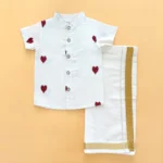Khadi Hearts Embroidered Shirt and Velcro Mundu - Image 2
