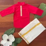 Golden Lined Kurta & Mundu - Image 3