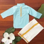 Golden Lined Kurta & Mundu - Image 4
