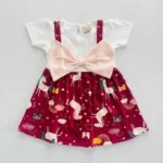 Printed Suspender Dress with Bow - Image 4