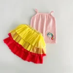 Unicorn Embroidered Ribbed Top and Layered Skirt - Image 5