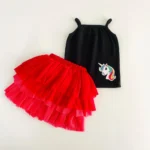 Unicorn Embroidered Ribbed Top and Layered Skirt - Image 4