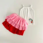 Unicorn Embroidered Ribbed Top and Layered Skirt - Image 2