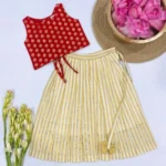 Back Tying Chanderi Top and Striped Kasavu Skirt - Image 7