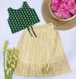 Back Tying Chanderi Top and Striped Kasavu Skirt - Image 4