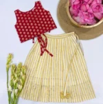 Back Tying Chanderi Top and Striped Kasavu Skirt - Image 2