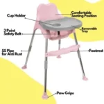 3 in 1 Bobo Pink Baby Dining Chair with Footrest and Tray