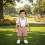 Checkered Woven Suspender & Tee with Bow