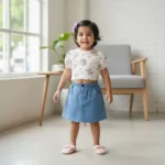 Printed Derby Top and Denim Skirt