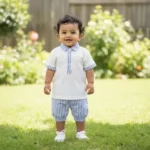 Mandarin Collared Shirt & Striped Shorts