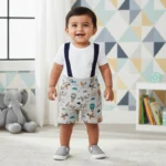 Printed Suspender with Round Neck Tee