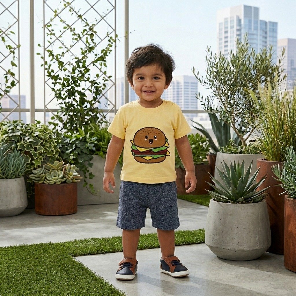 WhatsApp Image 2026-05-14 at 12.42.54 PM Burger Tee with Wobbly Eyes & Grindle Shorts - Image 1