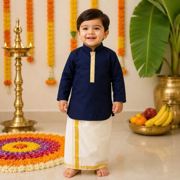 Golden Lined Kurta & Mundu