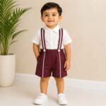 Collared Shirt and Suspender with Piping