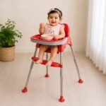 3 in 1 Spotty Baby Dining Chair with Footrest & extra tray, Red-Grey Combo - Image 18