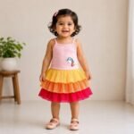 Unicorn Embroidered Ribbed Top and Layered Skirt