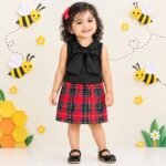 Bow Tying Top and Tartan  Skirt