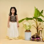 Brocade Bow Top and Checkered Kasavu Skirt